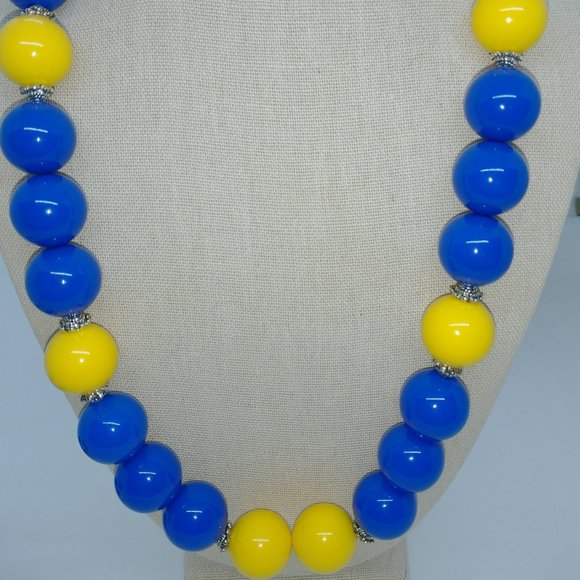 Necklace | Bracelet | Earring - Blue and Yellow Chunky Statement Set - Picture 5 of 10